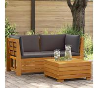 Teenpull Salon de jardin 2 pièces en bois d'acacia massif marron, module de salon avec partie d'angle, coussin d'extérieur résistant aux intempéries, terrasse, balcon, jardin d'hiver, extérieur, pour