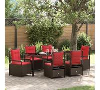 Teenpull Salon de jardin 7 pièces en polyrotin marron avec 6 chaises et table, résistant aux intempéries et facile d'entretien, pour terrasse, balcon, terrasse, extérieur, design moderne avec dossier