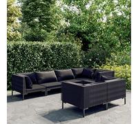 Teenpull Salon de jardin 7 pièces en rotin synthétique semi-circulaire gris foncé avec coussins épais pour terrasse, balcon et extérieur, meubles confortables pour des heures de détente