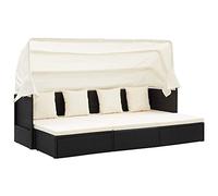 Teenpull Salon de jardin avec toit noir en rotin synthétique résistant aux intempéries, spacieuse avec coussins, table pliante et tabourets pour terrasse, balcon, piscine et spa