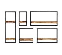 Teenpull Set d'étagères murales flottantes 5 pcs en Bois d'acacia Massif et Acier Enduit de Poudre, étagères de Rangement Robustes pour Mur, décor Industriel et Rangement Pratique