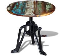 Teenpull Table auxiliaire en Bois de récupération Massif avec Base en Fonte 60 cm diamètre Hauteur réglable 42-63 cm Table d'appoint pour Salon Chambre Bureau décor Industriel Unique