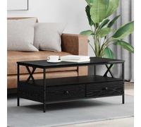 Teenpull Table Basse chêne Noir en Bois d'ingénierie 100 x 51 x 45 cm avec Rangement, 2 tiroirs et étagère, Table de Salon Centrale Pratique et Moderne pour Espace Convivial