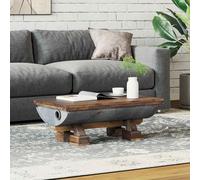 Teenpull Table basse en bois naturel 90 x 50 x 35 cm avec style rétro, table de salon polyvalente, table d'appoint pour balcon et salon, construction stable, facile d'entretien, idéale pour rangement