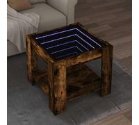 Teenpull Table Basse LED chêne fumé 53x53x45 cm Bois d'ingénierie avec Miroir Infini, Table d'appoint multifonctionnelle pour Salon, Chambre, Ambiance Lumineuse personnalisée