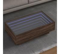 Teenpull Table Basse LED chêne Marron 90x50x30 cm Bois d'ingénierie avec Miroir Infini et éclairage RVB pour Salon Ambiance personnalisée