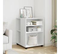 Teenpull Table d'appoint à roulettes en bois blanc 55 x 60 x 78 cm avec deux étagères et 4 roulettes pivotantes pour salon, bureau, bureau à domicile, espace de rangement pratique et utilisation