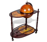 Teenpull Table de bar globe autoportante en bois d'eucalyptus avec roulettes, mini bar pour salon et cuisine, chariot de bar vintage avec décor Renaissance, compact et peu encombrant