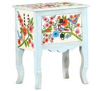 Teenpull Table de Chevet en Bois de manguier Massif 40x30x50 cm Peinte à la Main Multicolore avec 2 tiroirs, Table d’appoint Chambre, Meuble de Rangement Pratique et décoratif