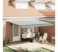 Teenpull Tissu d'auvent vert et blanc, 450 x 350 cm, polyester, rétractable, bras articulé, pour balcon, terrasse, jardin, avec protection UV et pluie, télécommande, durable et coupe-vent