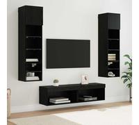 Teenpull Unité Murale de TV en Bois d'ingénierie chêne Noir 6 pcs Meuble de Rangement avec étagères, Portes à charnières, Prise USB, Dimensions variées, Solution pour Salon organisé et Contemporain