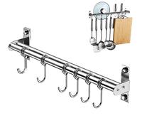 TEESIN Porte Ustensiles Cuisine, Barre Murale de Cuisine Ustensiles avec 6 Crochets Coulissants, Support Suspendre des Ustensiles en Acier Inoxydable pour Salle de Bain/Garage/Chambre, 40cm
