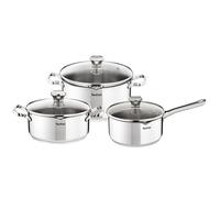 Tefal Batterie de cuisine 6 pièces, Casserole 16 cm, Faitouts 20/24 cm, Couvercles en verre, Induction, Acier inoxydable 18/10, Garantie 10 ans, Base 3 couches, Duetto On A705S636