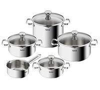 Tefal Batterie de cuisine 9 pièces, Induction, Casserole 16 cm, Faitouts 18/20/24 cm, Couvercles en verre filtrants, Inox garanti 10 ans, Base 3 couches, Duetto On A705S936