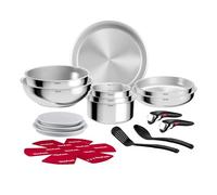 Tefal Comfort Max, Batterie de cuisine 19 pièces, Acier inoxydable sans revêtement, Casseroles et poêles empilables, Poignée amovible, L968SJ34