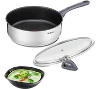 TEFAL Dailycook poêle à frire en acier inoxydable - Ø 24 cm - Avec couvercle en verre - Toutes les sources de chaleur, y compris l'induction