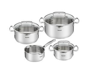 Tefal Duetto+ G719S735 : Ensemble 7 pièces Acier Inox - 3 Casseroles (16, 20, 24 cm) avec Couvercles Inox - Compatible Induction, Gaz, Electrique, Four 250°C