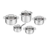 TEFAL DUETTO Lot de 10 casseroles à induction en acier inoxydable avec couvercle en verre