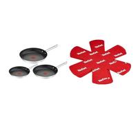 Tefal Duetto Set 3 Poêles 20/24/28 cm, Facile à nettoyer, Revêtement sûr antiadhésif & Set de 4 Protectors, Plastique, Rouge, 38 x 36 x 1 cm