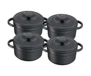TEFAL E223S404 Set de 4 Minis Cocottes fonte d'acier Pièrre Gagnaire Heritage Ronde - 10 cm - 0,3L - Tous feux dont Induction -