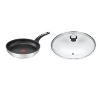 Tefal Emotion Poêle 24 cm, Revêtement Antiadhésif, Garantie 10 ans & 280975 Couvercle en Verre avec Rebord en Acier Inoxydable et Régulateur de Vapeur, 24 cm, Transparent