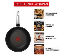 Tefal Excellence G3201902, Ronde, Poêle wok / à sauter, Noire, Aluminium, Indicateur thermique, Vitrocéramique, Électrique, Gaz, Halogène, Induction, Plaque de cuisson hermétique