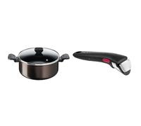 Tefal Faitout 24 cm (4,7 L) + couvercle verre, Tous feux sauf induction, Revêtement antiadhésif & Ingenio Poignée amovible noire, Empilable, Verrouillage sécurité 3 points