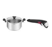 Tefal Faitout 24 cm (5 L) + couvercle verre, Induction, Acier inoxydable haute qualité & Ingenio Poignée amovible noire, Empilable, Verrouillage sécurité 3 points
