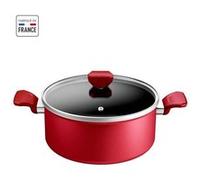 Tefal Faitout 24 Cm, Induction, Revetement Antiadhésif, Couvercle Verre, Ergonomique, Fabriqué En France, Daily Expert C2894602 rouge G