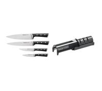 Tefal Ice Force Set de 4 Couteaux et Aiguiseur - Découper, Chef, Office, Émincer - Meule Japonaise, Affûtage 3 Étapes, Rétractable, Universel