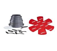 Tefal Ingenio Batterie de cuisine 14 p, Casseroles, Poêles, Sauteuse, Induction, Empilable & Set de 4 Protectors, Plastique, Rouge, 38 x 36 x 1 cm