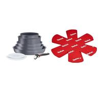 Tefal Ingenio Batterie de cuisine 8 p, Casseroles, Poêles, Induction, Empilable, Compatible lave-vaisselle, Natural On L7669802 & Set de 4 Protectors, Plastique, Rouge, 38 x 36 x 1 cm
