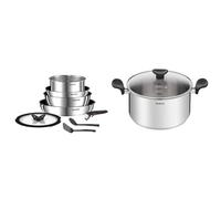 Tefal Ingenio Batterie de cuisine 8 pièces, Poêles, Casseroles, Poignée amovible, Induction & Faitout 24 cm (5 L) + couvercle verre, Induction, Acier inoxydable haute qualité