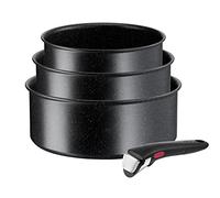 Tefal L3999632 Ingenio Black Stone Lot De 4 Pièces, Casseroles 16/18/20cm + Poignée Amovible, Antiadhésif, Induction
