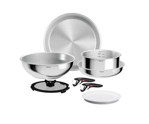 Tefal - Ingenio Comfort Max Batterie de cuisine Acier inoxydable - 8 pièces | Set poêle et casserole induction empilable - Poignée amovible brevetée - Cuisson polyvalente four plaque et réfrigérateur