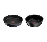 Tefal Ingenio Eco Resist Poêle grill fonte d'aluminium Noir 26 cm L8584004 & Ingenio Eco Resist Poêle profonde 26 cm, Empilable, Induction, Revêtement antiadhésif, Indicateur de démarrage de cuisson