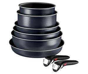 Tefal Ingenio Enjoy, ensemble de 8 pièces comprenant des casseroles et une poêle, avec manche amovible, empilable, gain de place. Poêle compatible induction avec revêtement antiadhésif, facile à utili
