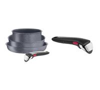 Tefal Ingenio Lot 4 pièces, Poêles, Casserole, Poignée amovible, Induction, Revêtement antiadhésif & Ingenio Poignée amovible noire, Empilable, Verrouillage sécurité 3 points