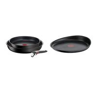 Tefal Ingenio, Lot de 3 pièces, Poêles 24 et 28 cm + poignée, Induction, Indicateur de démarrage de cuisson & Ingenio Eco Resist Poêle à crêpe 27 cm, Fonte d'aluminium, Induction L8581004, Noir