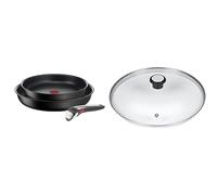 Tefal Ingenio Lot de 3 pièces, Poêles antiadhésives 24/28 cm + poignée amovible & 280975 Couvercle en Verre avec Rebord en Acier Inoxydable et Régulateur de Vapeur, 24 cm, Transparent
