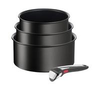 Tefal Ingenio Lot de 4 pièces, Casseroles 16/18/20 cm + 1 poignée amovible, Induction, Revêtement antiadhésif, Empilable, Unlimited On L3959443, Noir, Anti-adhésif