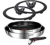 Tefal Ingenio Lot de 5 poêles avec couvercles en verre, diamètre 24 et 28 cm, poignée amovible, revêtement antiadhésif, induction