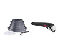 Tefal Ingenio Natural On Batterie de cuisine 8 pièces, Revêtement antiadhésif, Induction, L7669802, Gris,noir & Ingenio Poignée amovible noire, Verrouillage sécurité 3 points, Garantie 10 ans