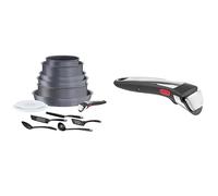 Tefal Ingenio Natural On Batterie de cuisine, Induction L7669902, Gris,noir, 14 pièces & Ingenio Poignée amovible Premium noire, Verrouillage sécurité 3 points, true, Expertise L9863202