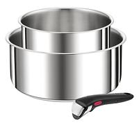 Tefal Ingenio Preference, Lot de 2 Casseroles 16 et 20 cm, Acier Inoxydable | Batterie cuisine poignée amovible brevetée - Cuisson plaque four et conservation frigo - Empilable pour gain de place