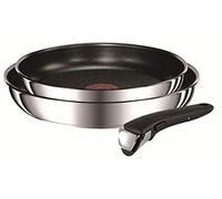 Tefal INGENIO PREFERENCE Lot de 2 Poêles 24/28 cm Antiadhésif + 1 Poignée Amovible Induction L9409202, fabriqué en France, Inox