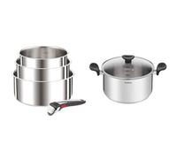 Tefal Ingenio Preference On L898S3 Lot de 4 casseroles avec poignée amovible & Faitout 24 cm (5 L) + couvercle verre, Tous feux dont induction, Acier inoxydable de première qualité, Garantie 10 ans