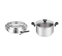 TEFAL Ingenio Preference On Lot de 2 Poêles 24/28 cm + poignée amovible, Induction, Acier inoxydable & Faitout 24 cm (5 L) + couvercle verre, Induction, Acier inoxydable haute qualité