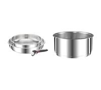 TEFAL Ingenio Preference On Lot de 2 Poêles 24/28 cm + poignée amovible, Induction, Acier inoxydable & Ingenio Preference Casserole 22 cm, Empilable, Acier inoxydable, Induction, Polyvalence
