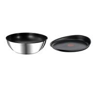 Tefal Ingenio Preference Poêle wok 26 cm, Empilable, Acier inoxydable, Revêtement antiadhésif sûr & Ingenio Eco Resist Poêle à crêpe 27 cm, Empilable, Fonte d'aluminium, Revêtement antiadhésif